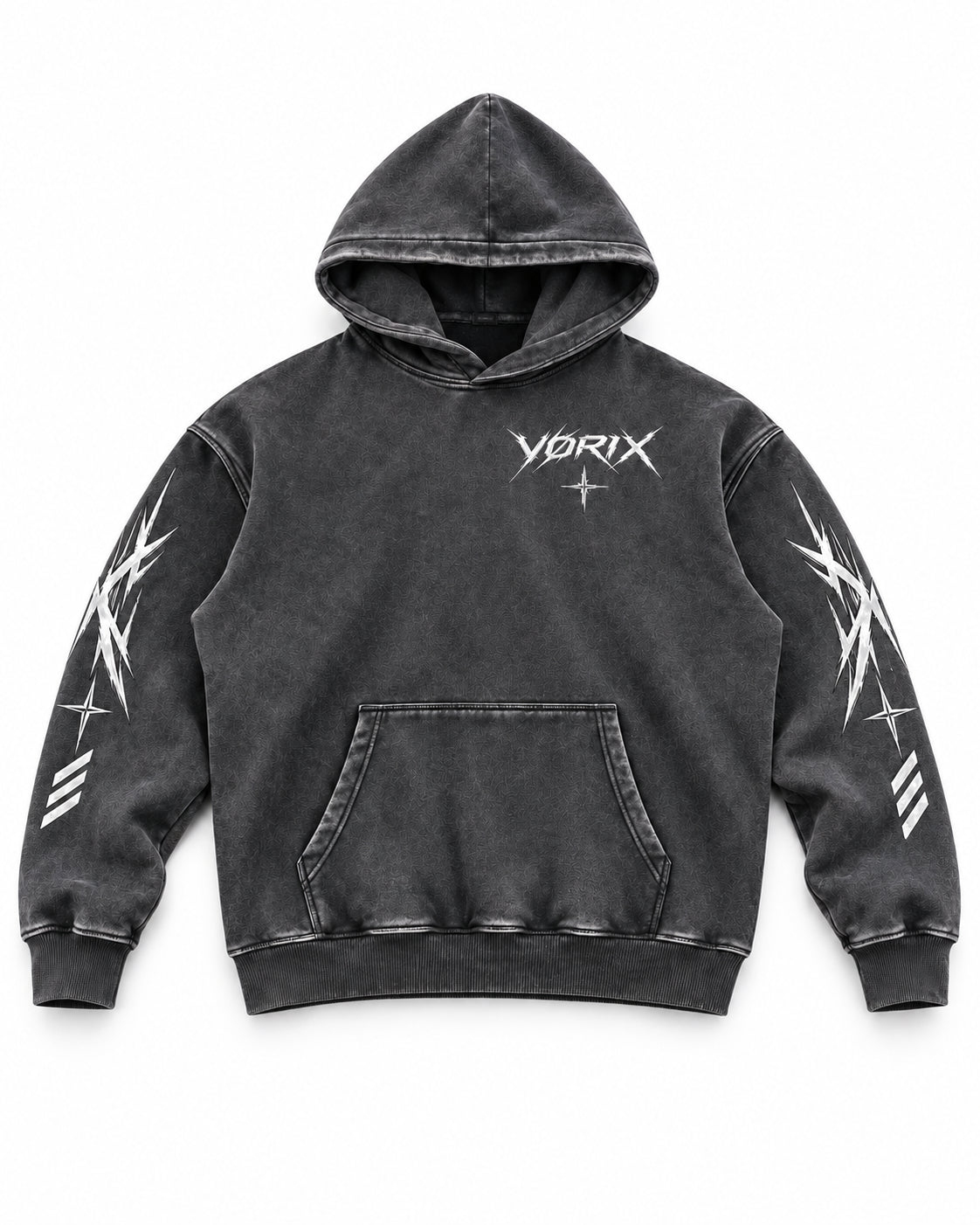 VØRIX Engineered For Chaos / 003 oversized washed-charcoal hoodie — product view 1