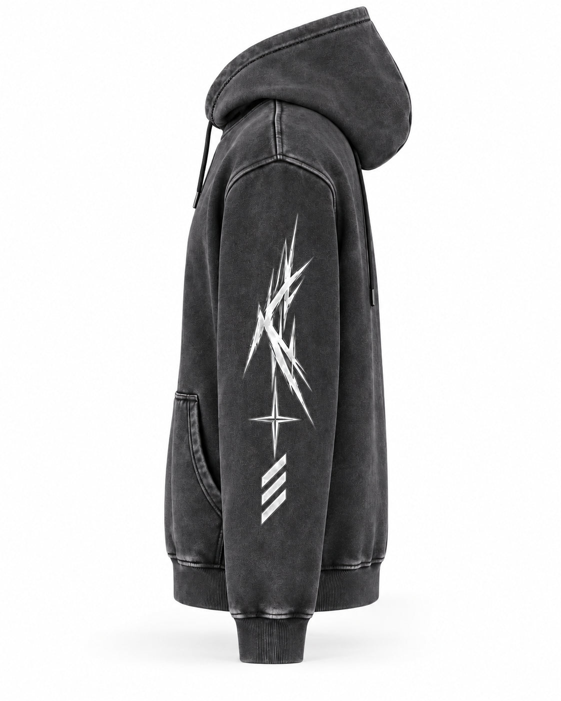 VØRIX Engineered For Chaos / 003 oversized washed-charcoal hoodie — product view 3