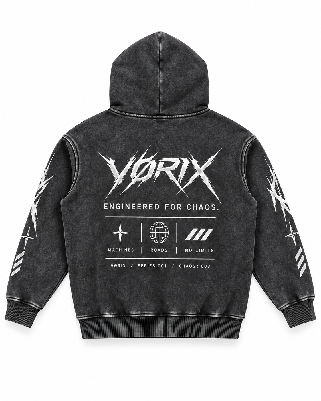 VØRIX Engineered For Chaos / 003 oversized washed-charcoal hoodie — product view 4